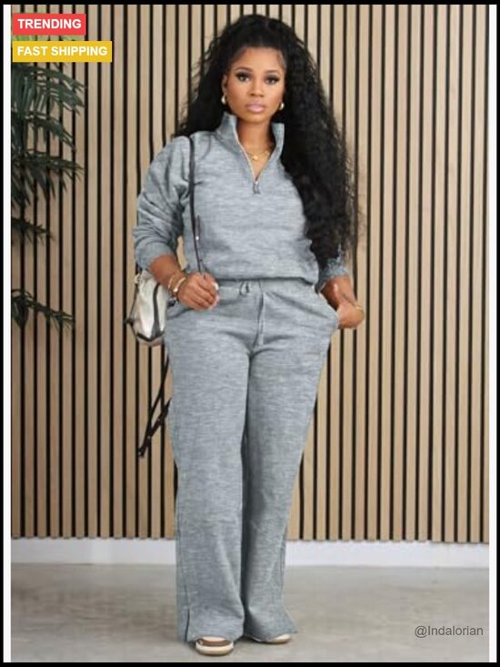 Long Sleeve Half Zip Sweatshirt and Jogger Pants 2 Piece Lounge Set - Picture 4 of 7